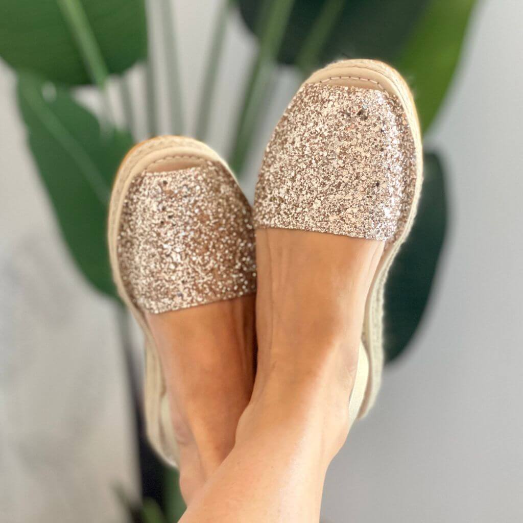 Micro Espadrille Wedge in Champagne Glitter - Shoeq