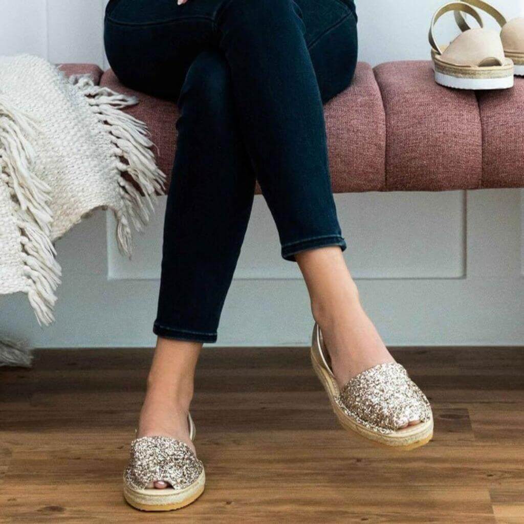 Micro Espadrille Wedge in Champagne Glitter - Shoeq