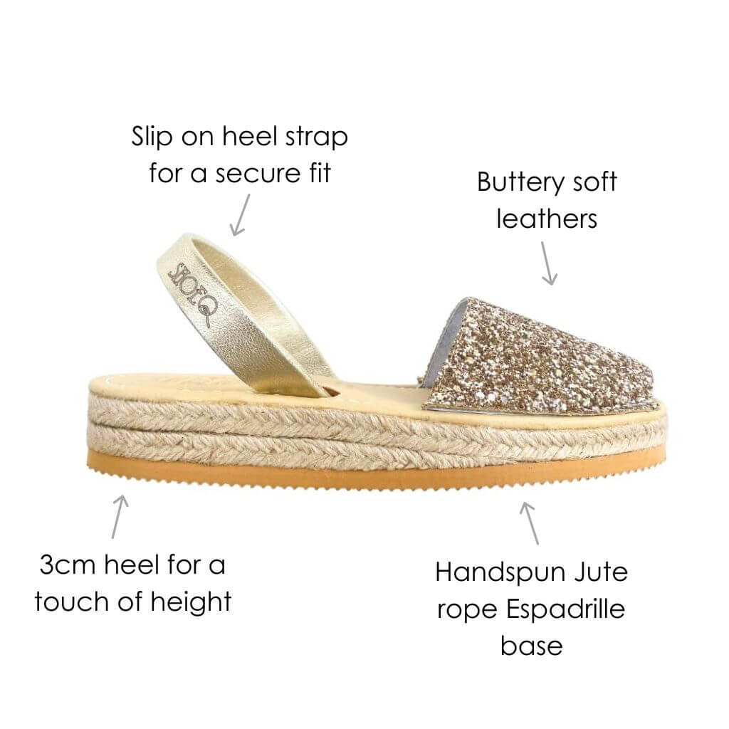 Micro Espadrille Wedge in Champagne Glitter - Shoeq