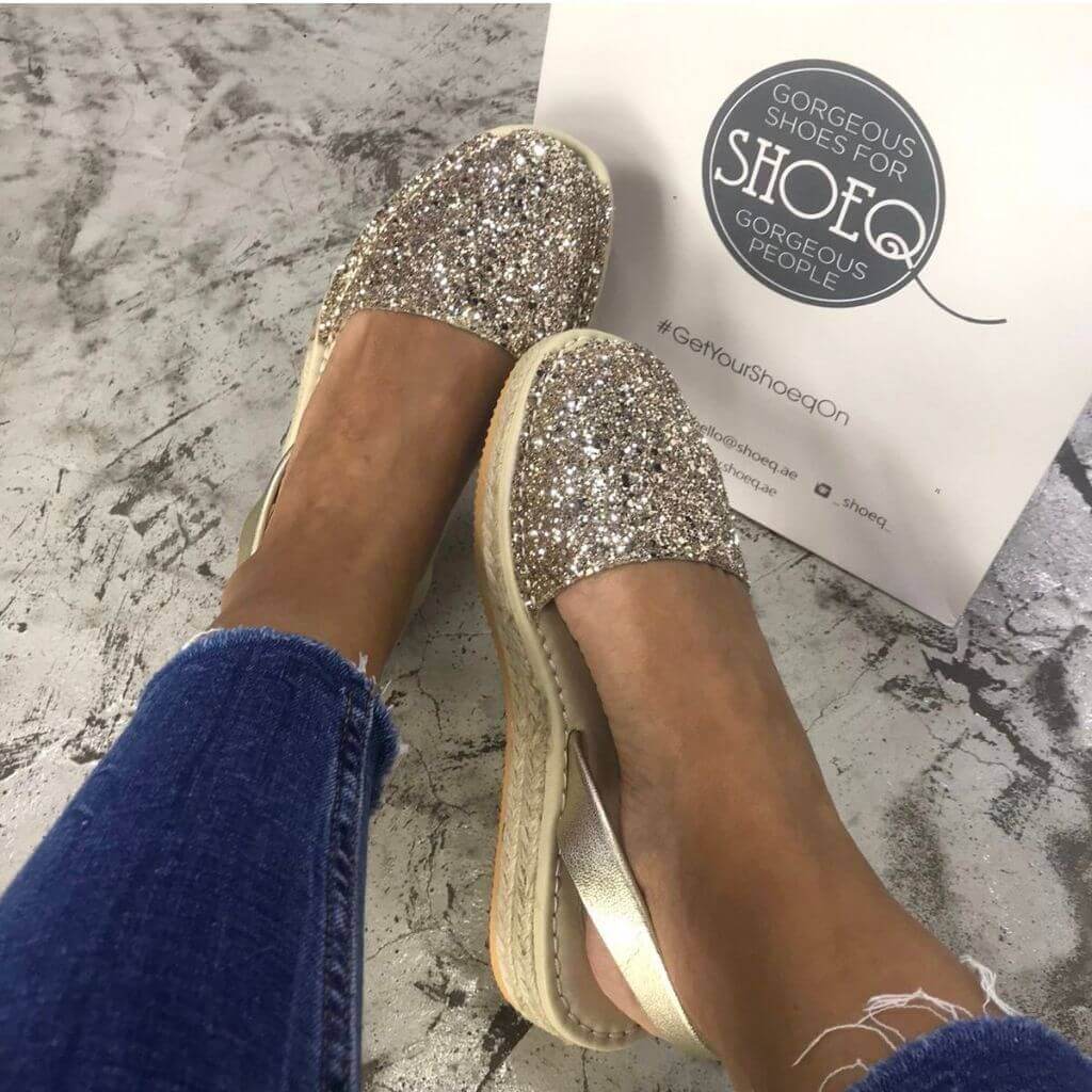 Micro Espadrille Wedge in Champagne Glitter - Shoeq