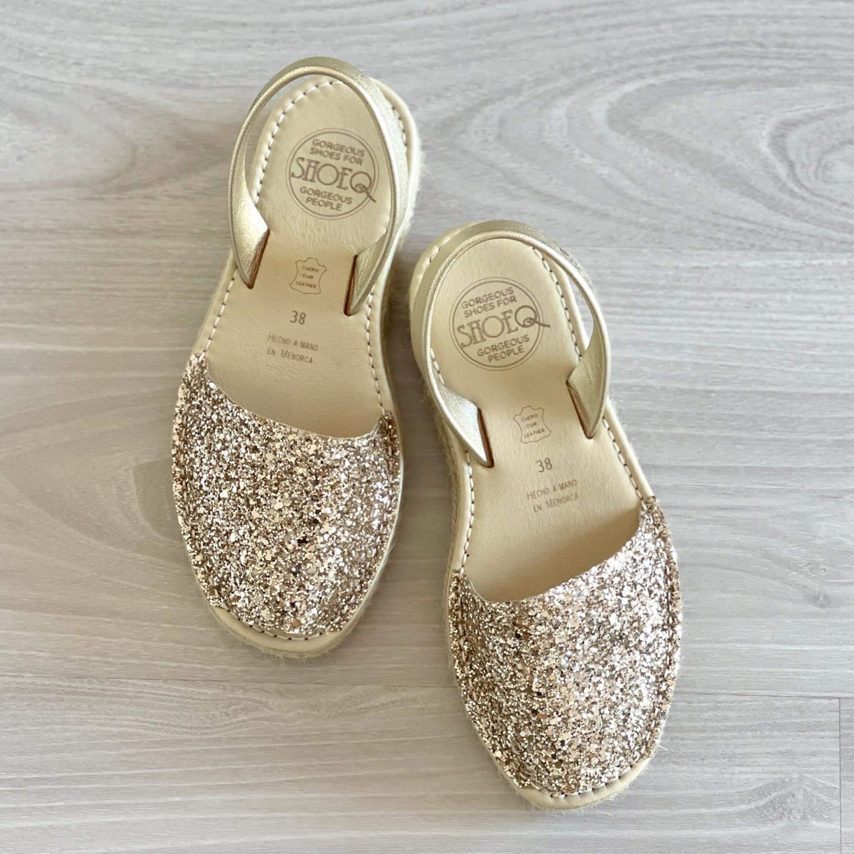 Micro Espadrille Wedge in Champagne Glitter - Shoeq