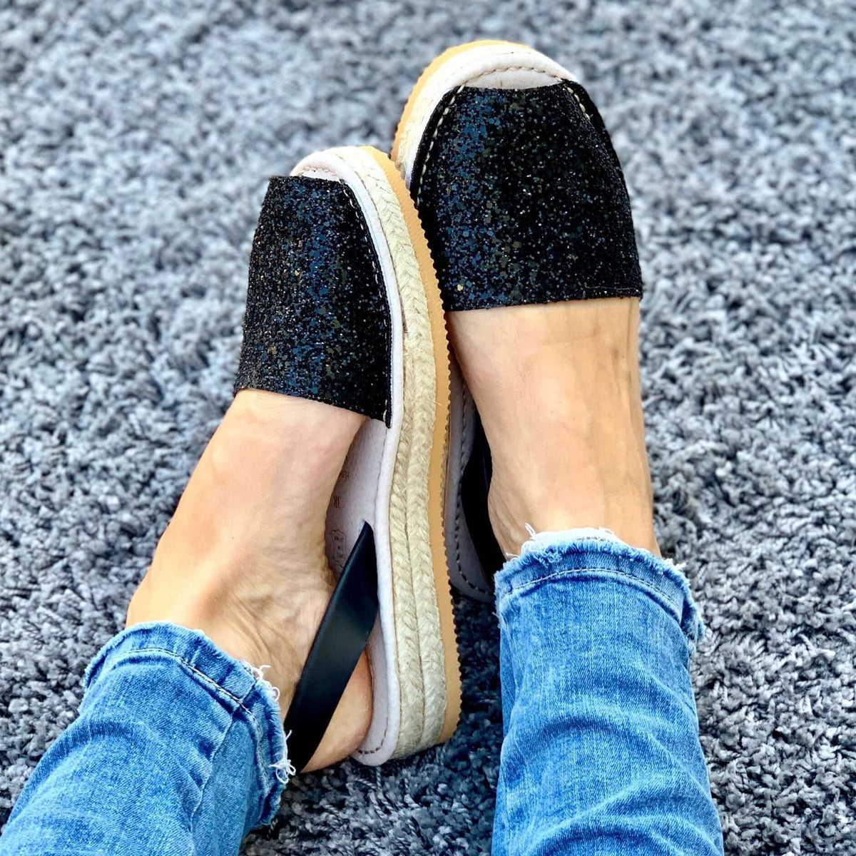 Micro Espadrille Wedge in Midnight Glitter - Shoeq