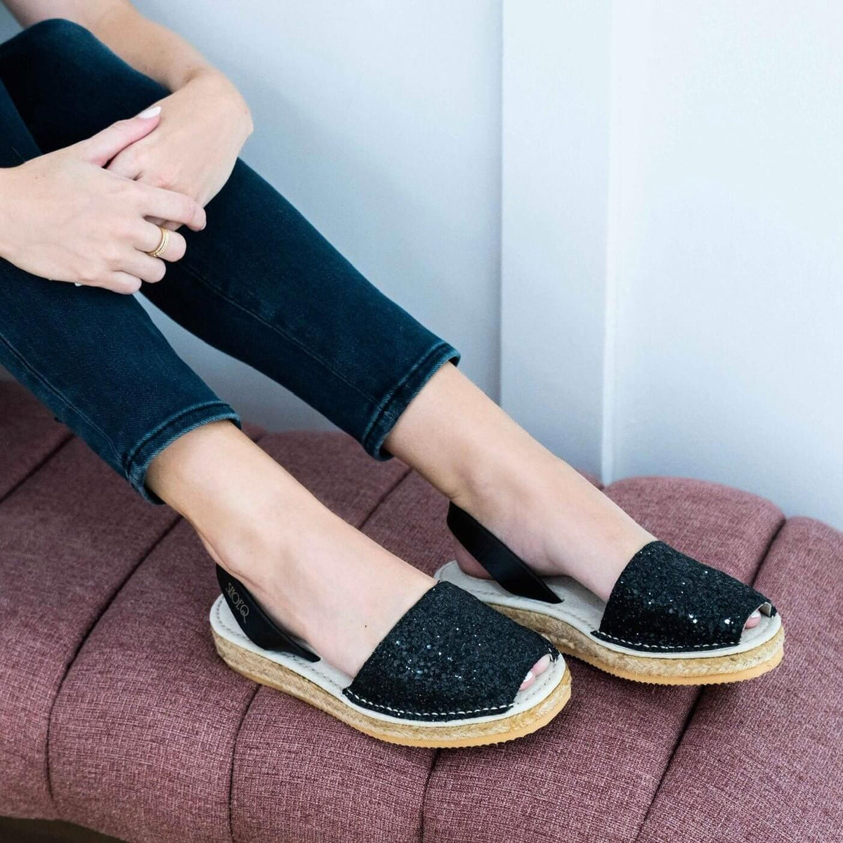 Micro Espadrille Wedge in Midnight Glitter - Shoeq