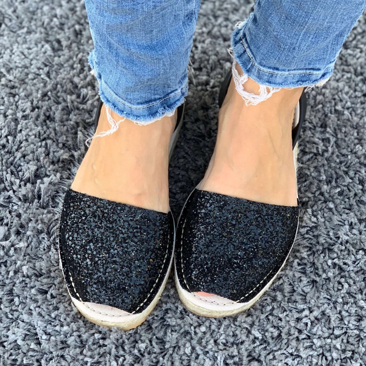 Micro Espadrille Wedge in Midnight Glitter - Shoeq