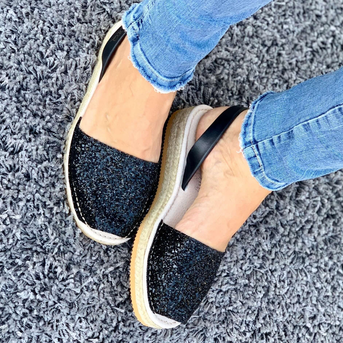 Micro Espadrille Wedge in Midnight Glitter - Shoeq