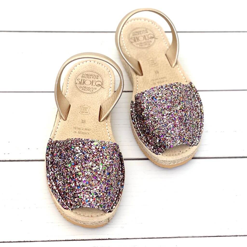 Micro Espadrille Wedge in Rainbow Gold Glitter - Shoeq