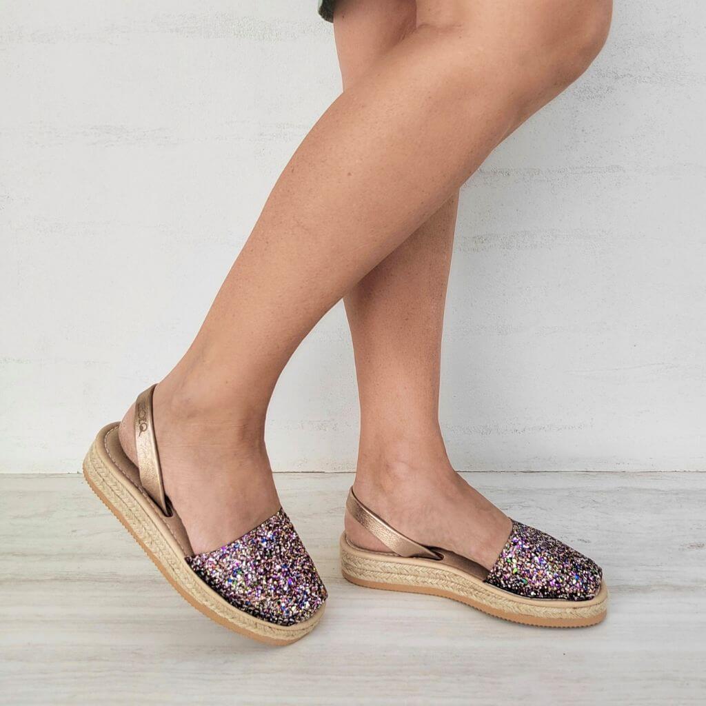 Micro Espadrille Wedge in Rainbow Gold Glitter - Shoeq