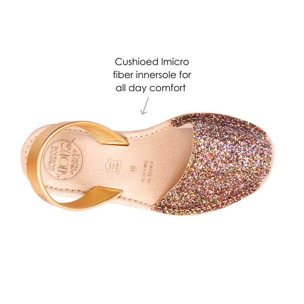 Micro Espadrille Wedge in Rainbow Gold Glitter - Shoeq