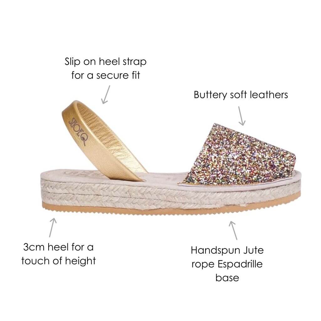 Micro Espadrille Wedge in Rainbow Gold Glitter - Shoeq