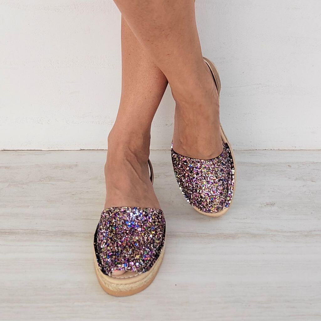 Micro Espadrille Wedge in Rainbow Gold Glitter - Shoeq