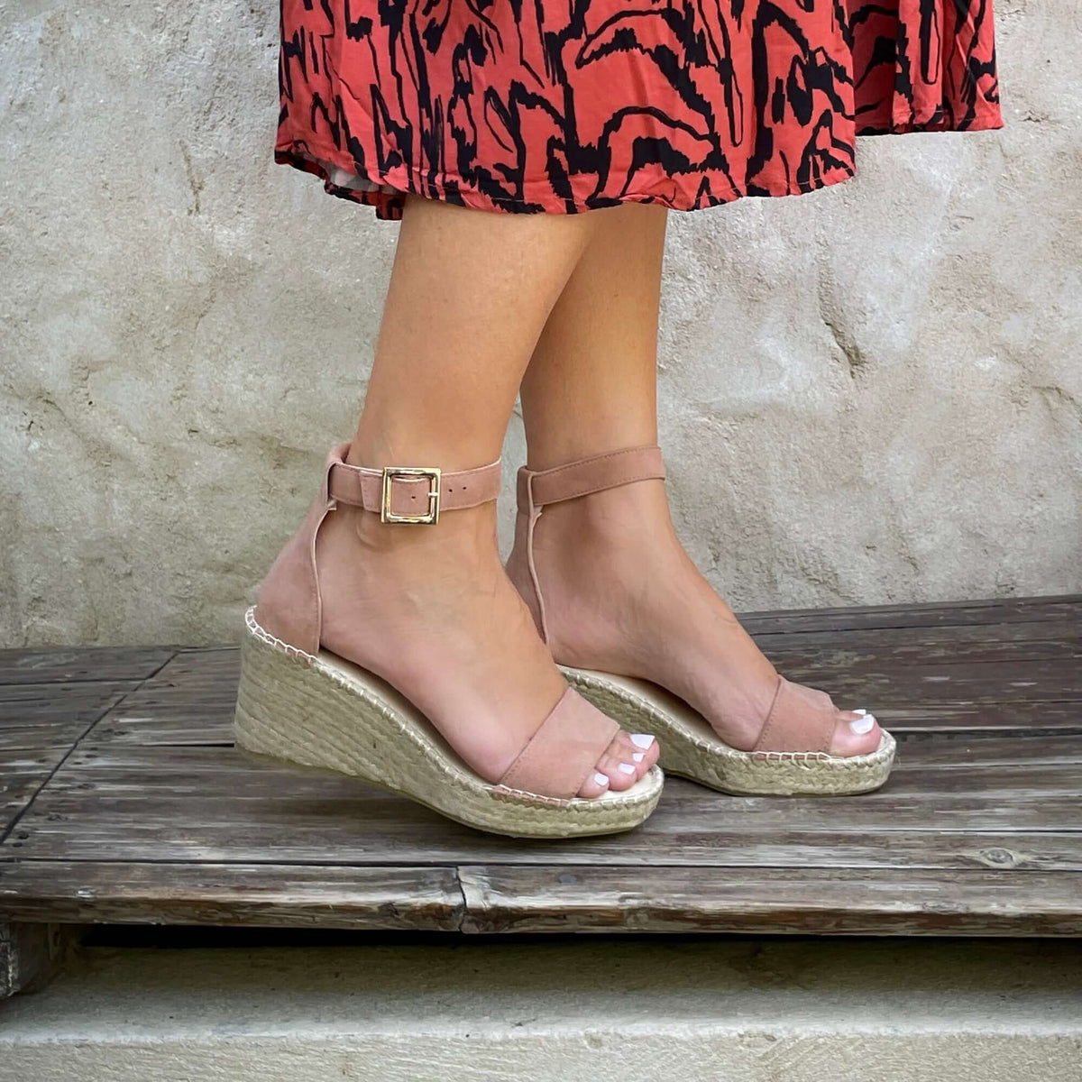 Olivia Espadrille Wedge in Blush