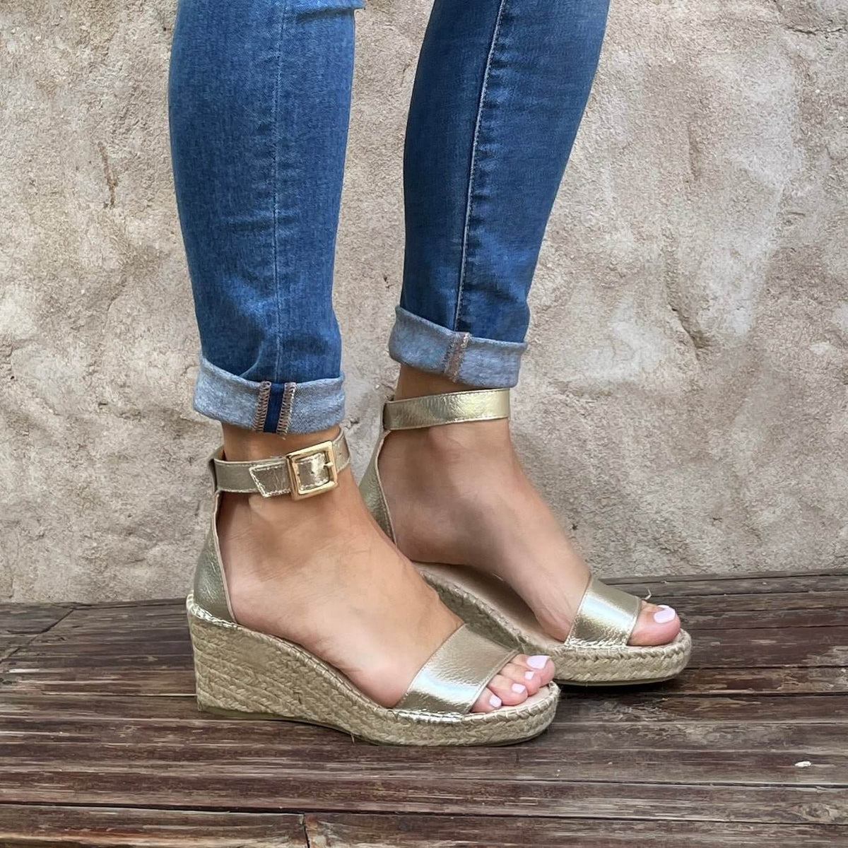 Olivia Espadrille Wedge in Champagne