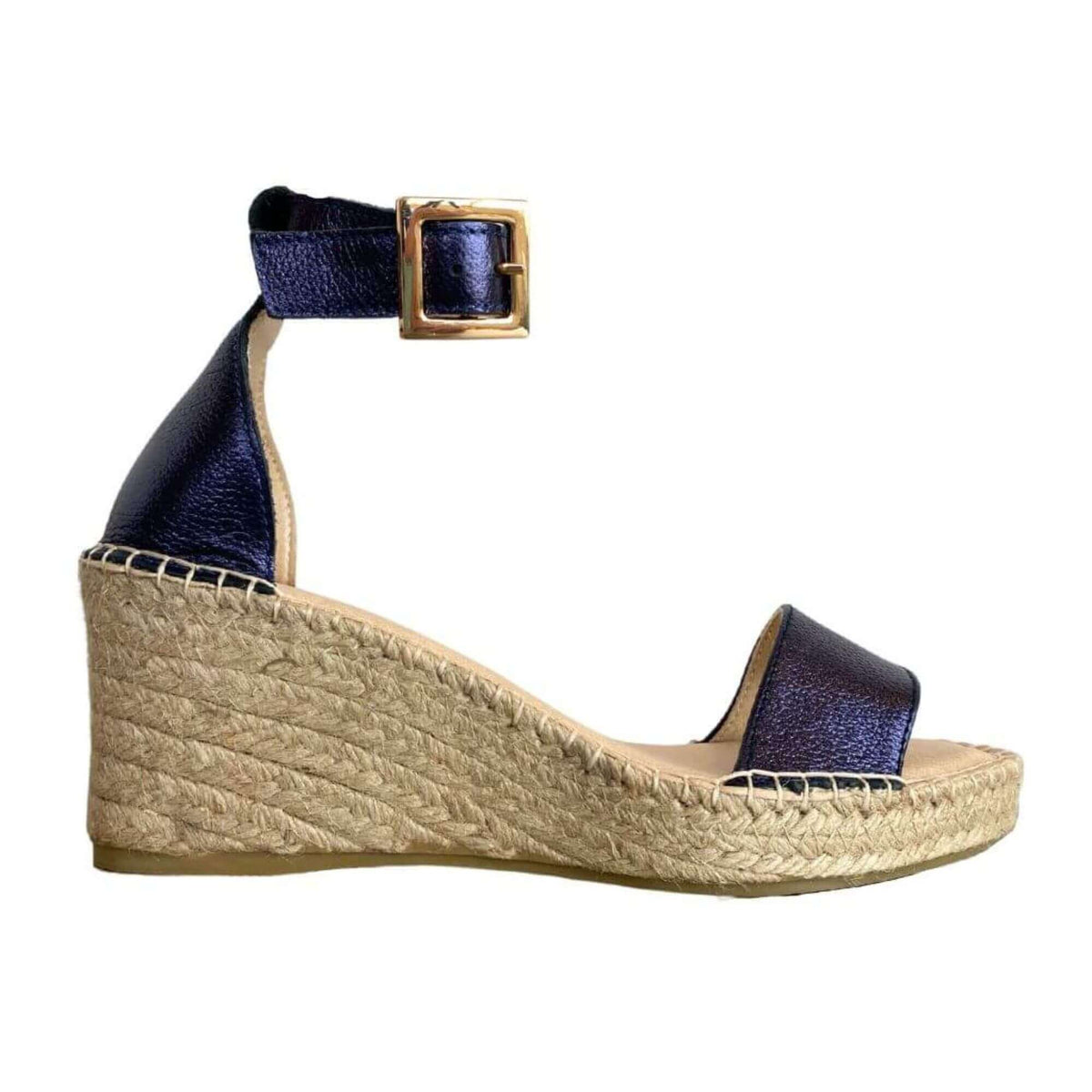 Olivia Espadrille Wedge in Navy Sheen Shoeq