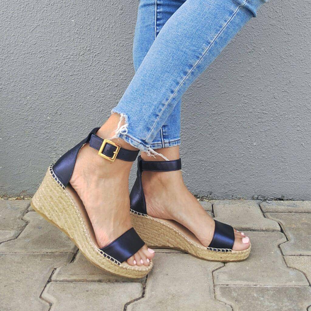 Olivia Espadrille Wedge in Navy Sheen