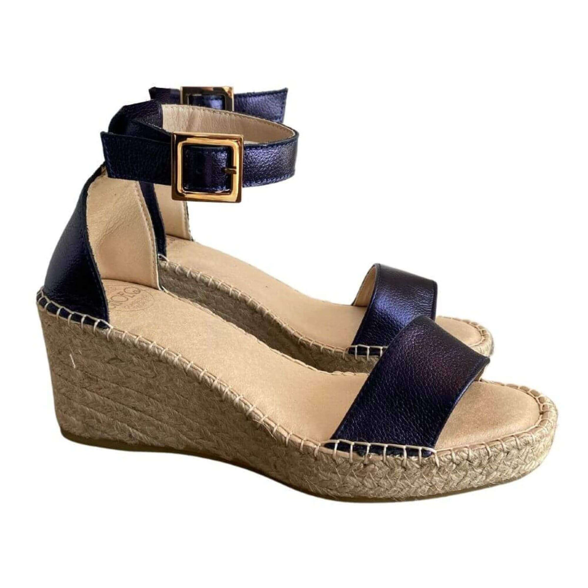 Olivia Espadrille Wedge in Navy Sheen