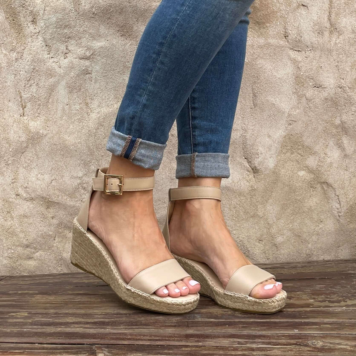 Olivia Espadrille Wedge in Sand