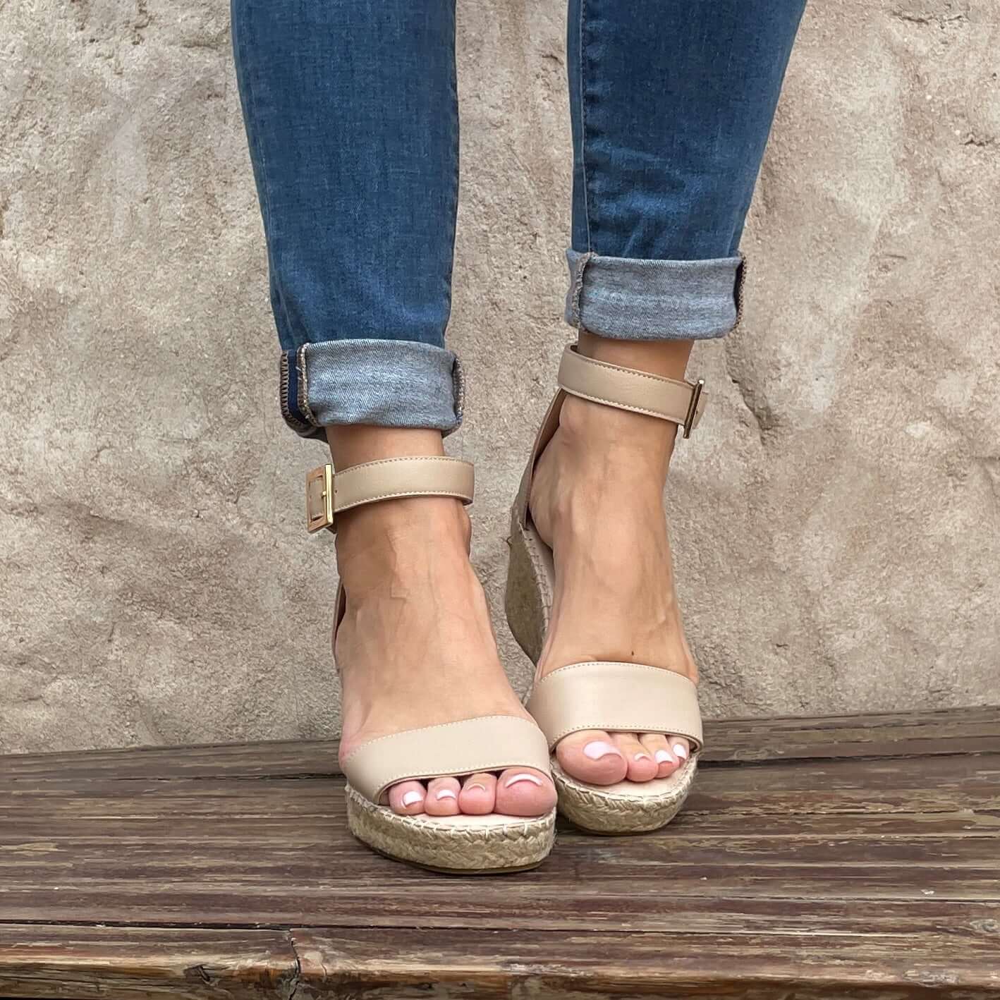 Olivia Espadrille Wedge in Sand