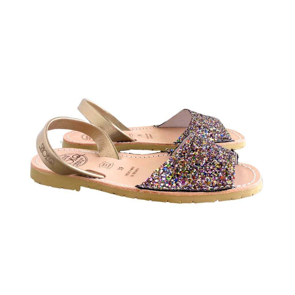 Peekaboo Avarca in Rainbow Gold Glitter - Shoeq