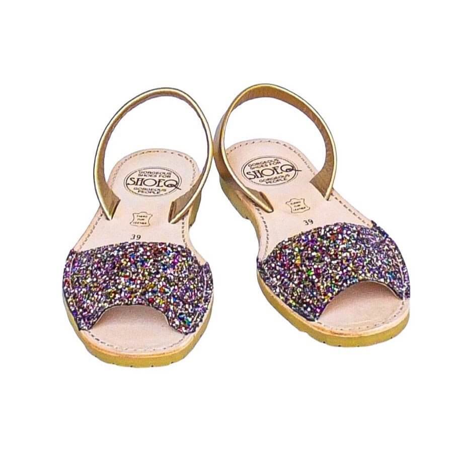 Peekaboo Avarca in Rainbow Gold Glitter - Shoeq