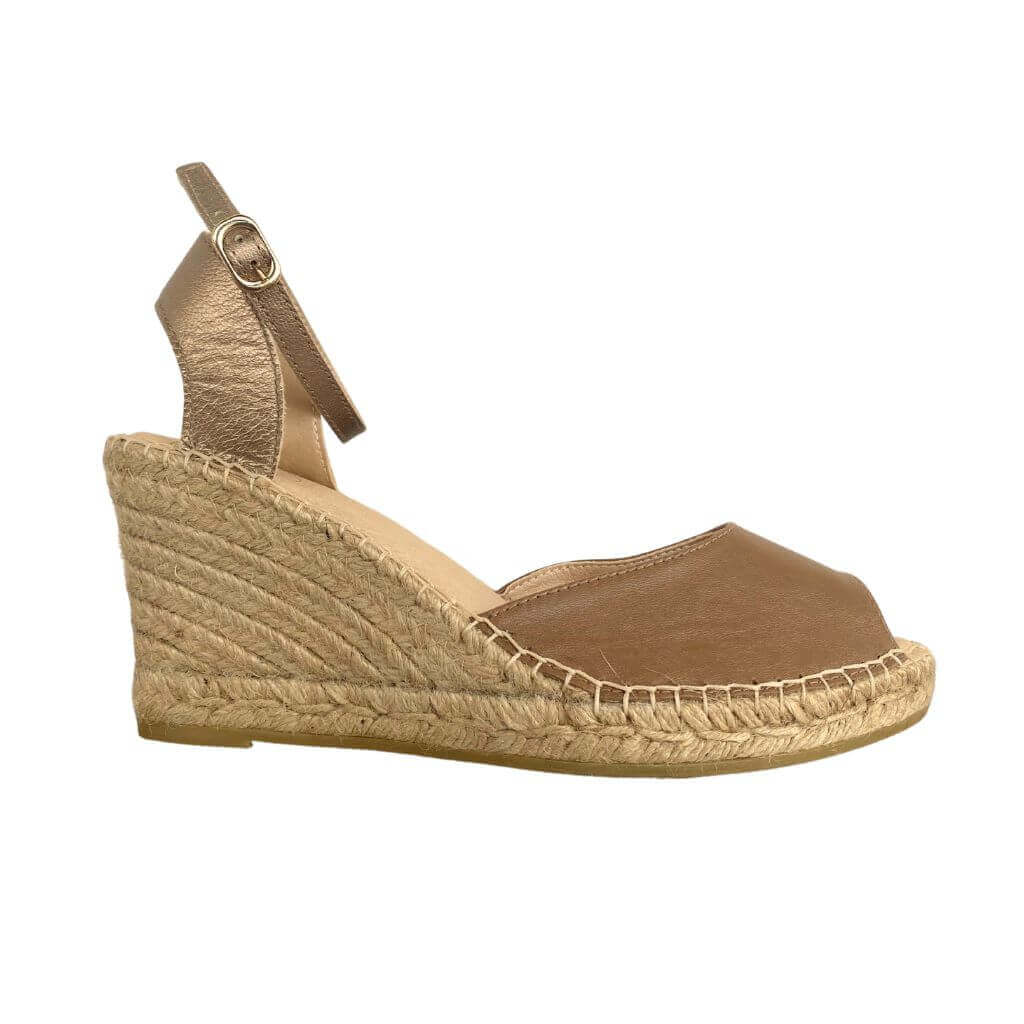 Peep Toe Espadrille Wedge in Bronzed Mocha - Shoeq