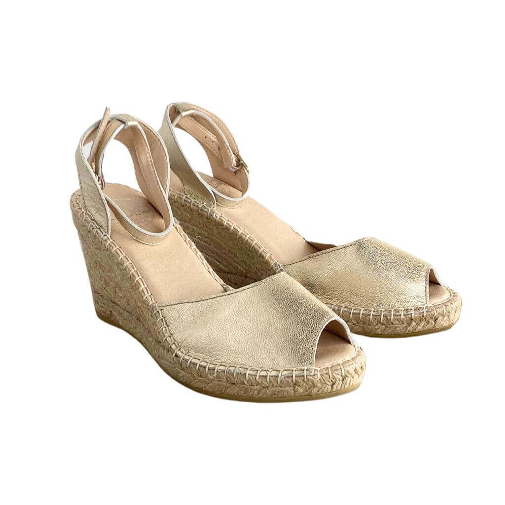 Peep Toe Espadrille Wedge in Champagne - Shoeq