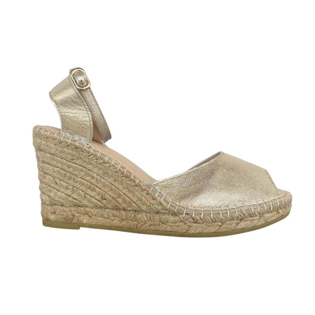 Peep Toe Espadrille Wedge in Champagne - Shoeq