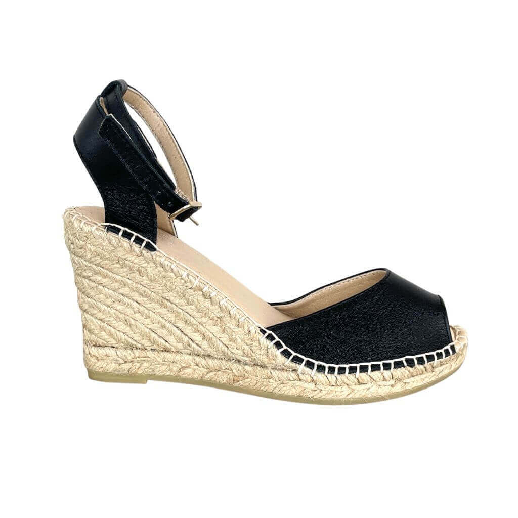 Peep Toe Espadrille Wedge in Midnight