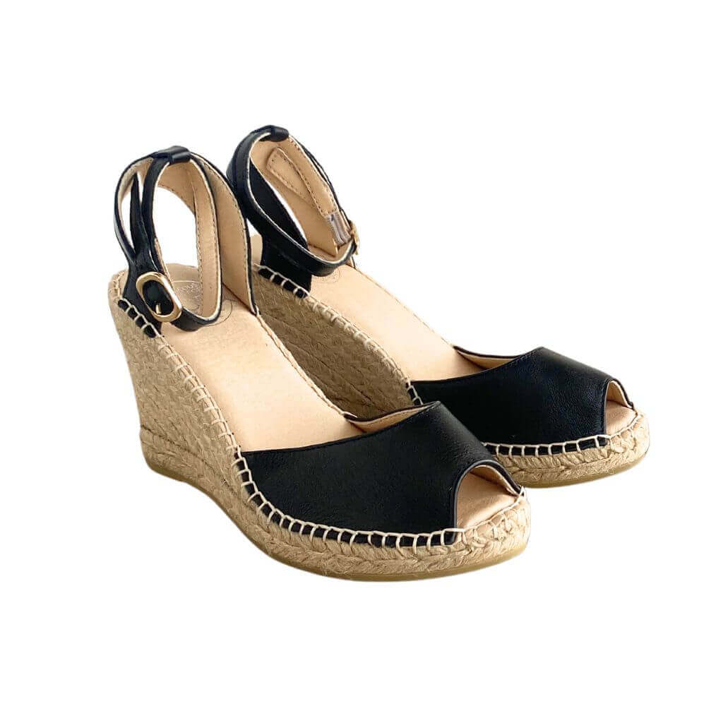 Peep Toe Espadrille Wedge in Midnight