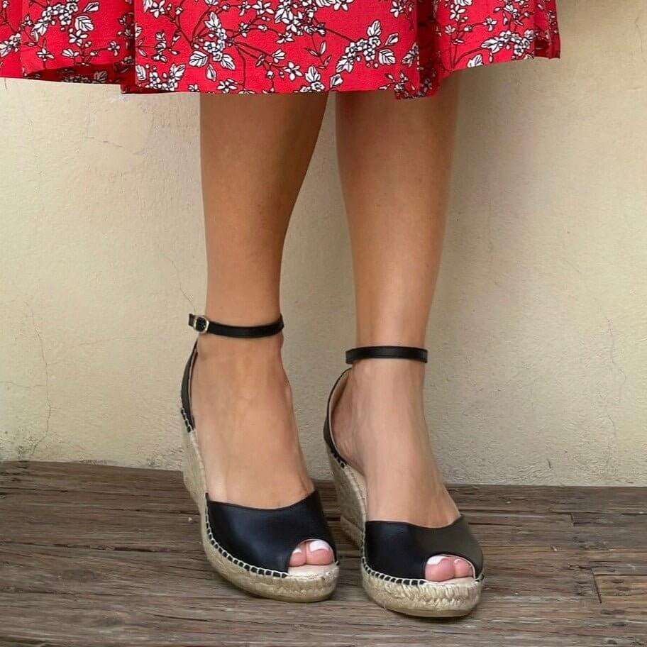 Peep Toe Espadrille Wedge in Midnight