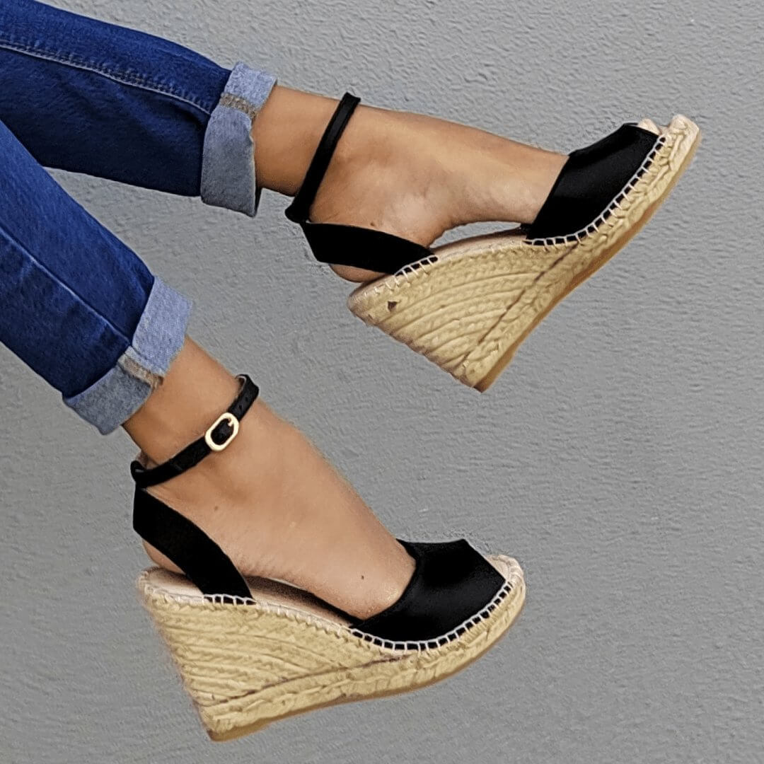 Peep Toe Espadrille Wedge in Midnight