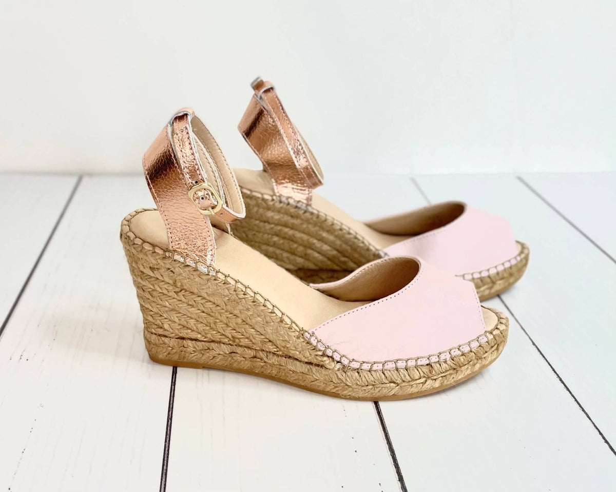 Peep Toe Espadrille Wedge in Rose Blush