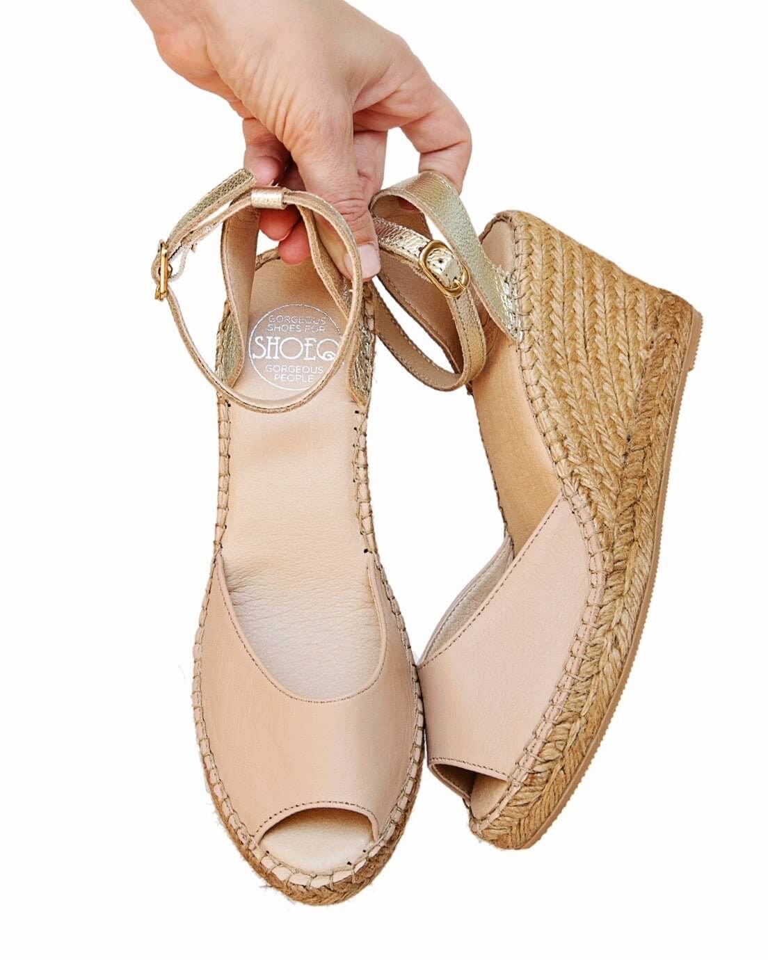 Peep Toe Espadrille Wedge in Sandy Champagne