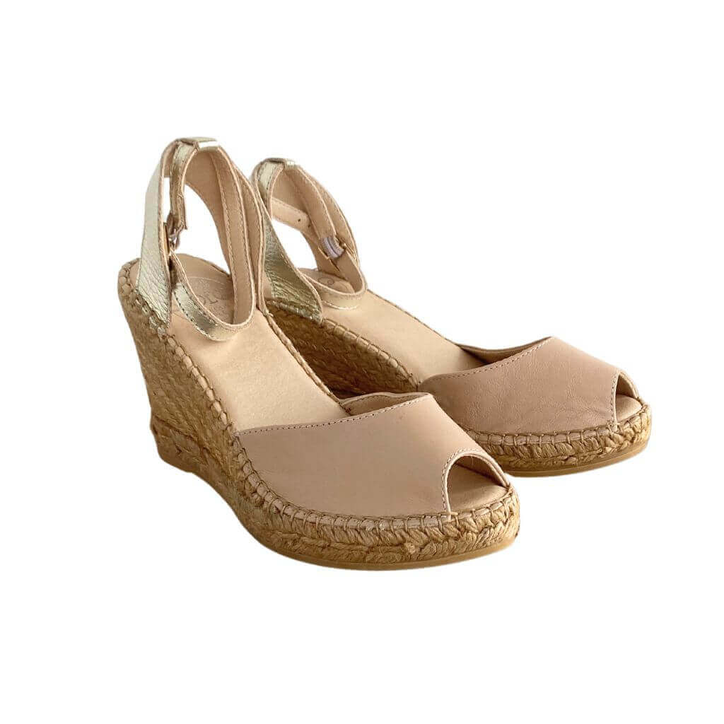 Peep Toe Espadrille Wedge in Sandy Champagne