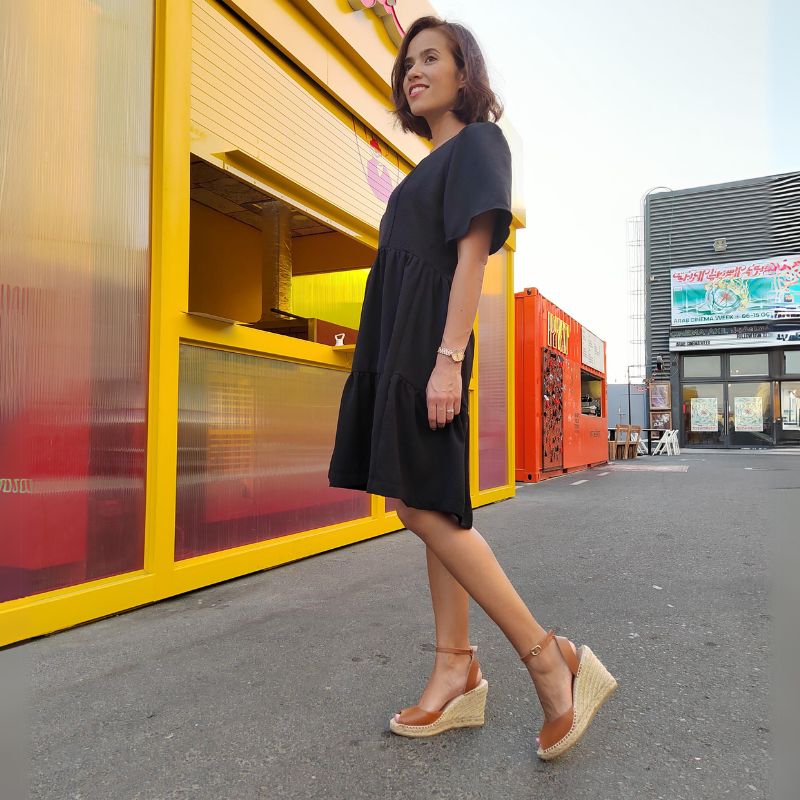 Peep Toe Espadrille Wedge in Tan - Shoeq