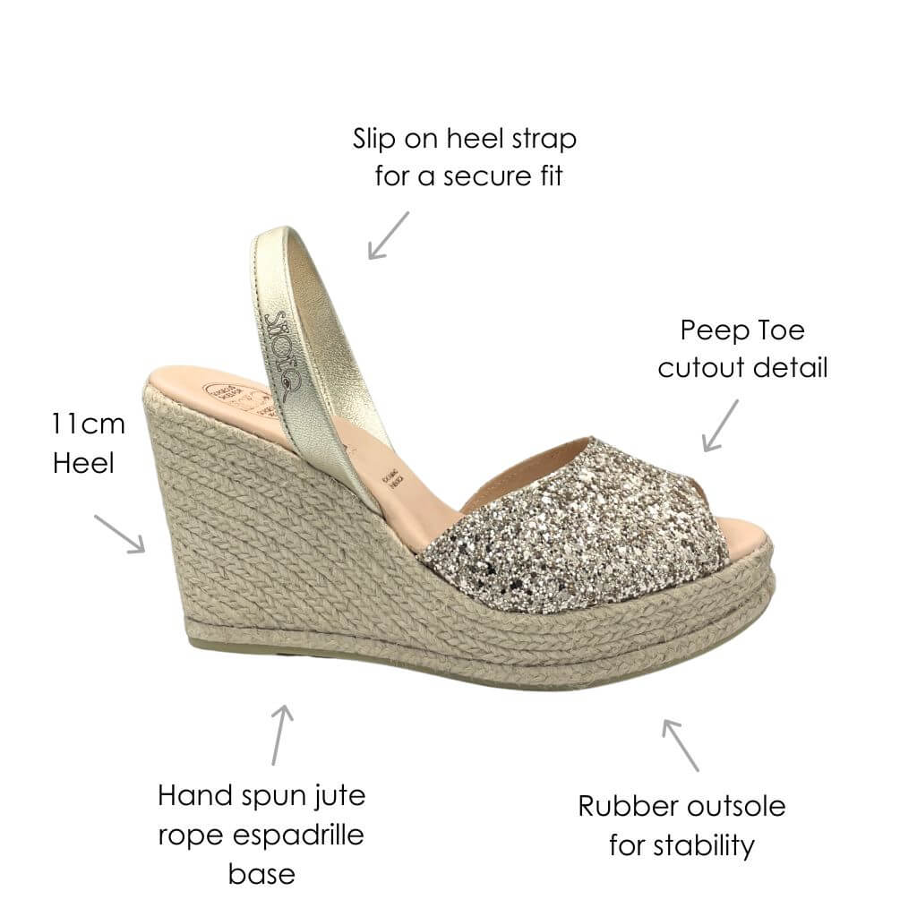 Roxy Espadrille Wedge (&#39;24 Edit) in Champagne Glitter - Shoeq