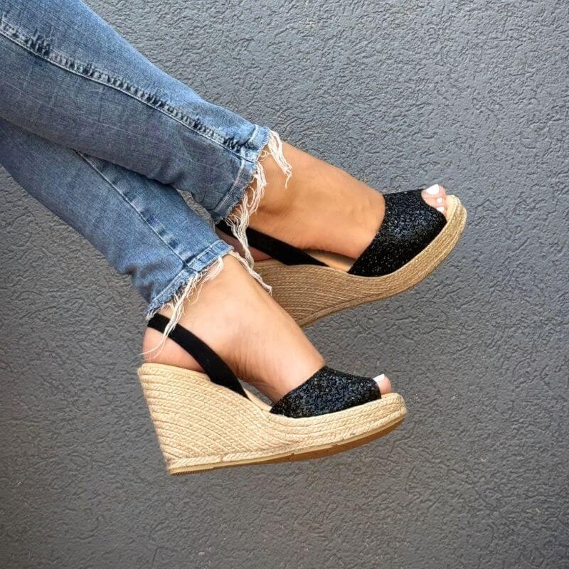 Roxy Espadrille Wedge ('24 Edit) in Midnight Glitter - Shoeq