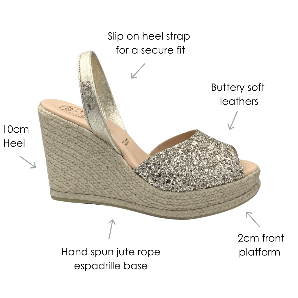 Roxy Espadrille Wedge in Champagne Glitter - Shoeq