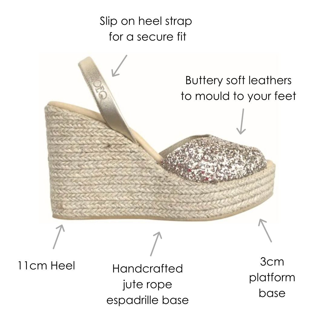 Roxy Espadrille Wedge in Champagne Glitter - 2023 Edit - Shoeq