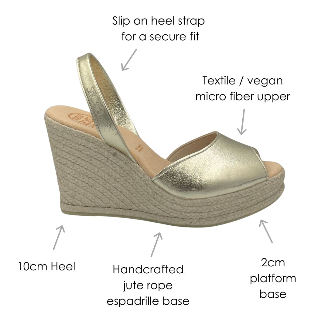 Roxy Espadrille Wedge in Gold (VEGAN) - Shoeq