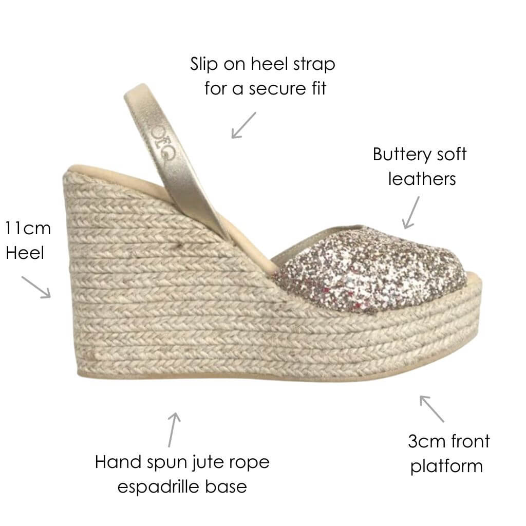 Roxy Wedge ('23 Edit) in Champagne Glitter - Shoeq