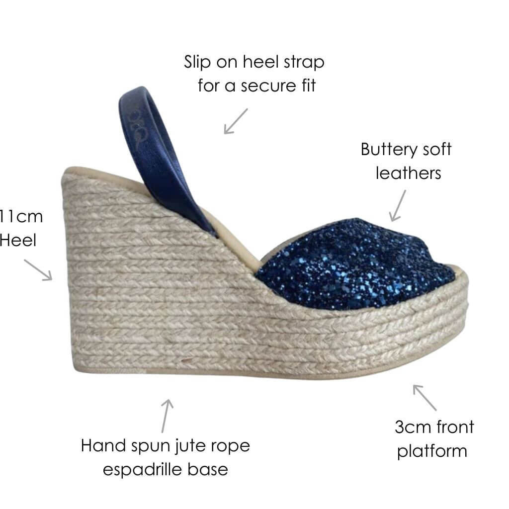 Roxy Wedge ('23 Edit) in Navy Glitter - Shoeq