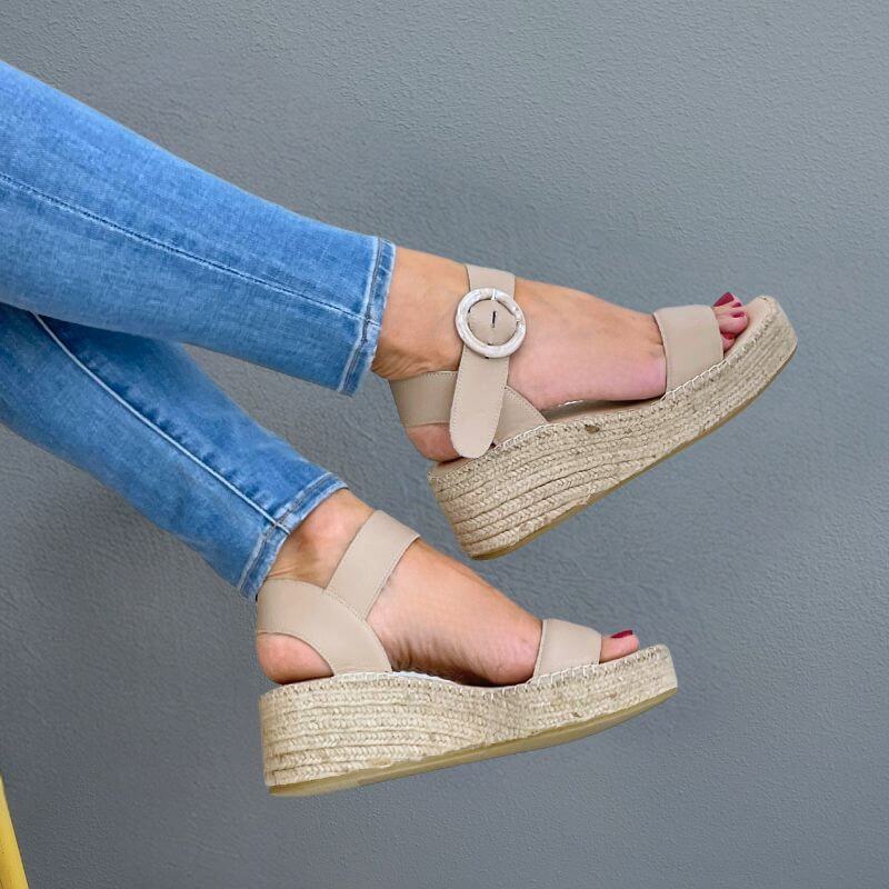 Tasha Espadrille Wedge in Sand - Shoeq