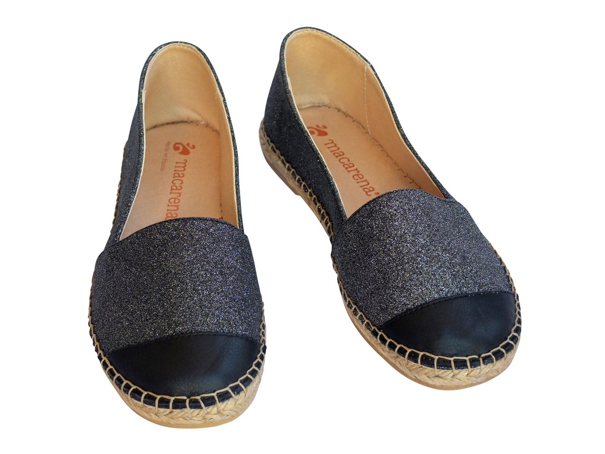 Handcrafted Midnight Glitter Classic Espadrilles with a Refined Leather Toe for Extra Charm | Flat Shoes | Shoeq