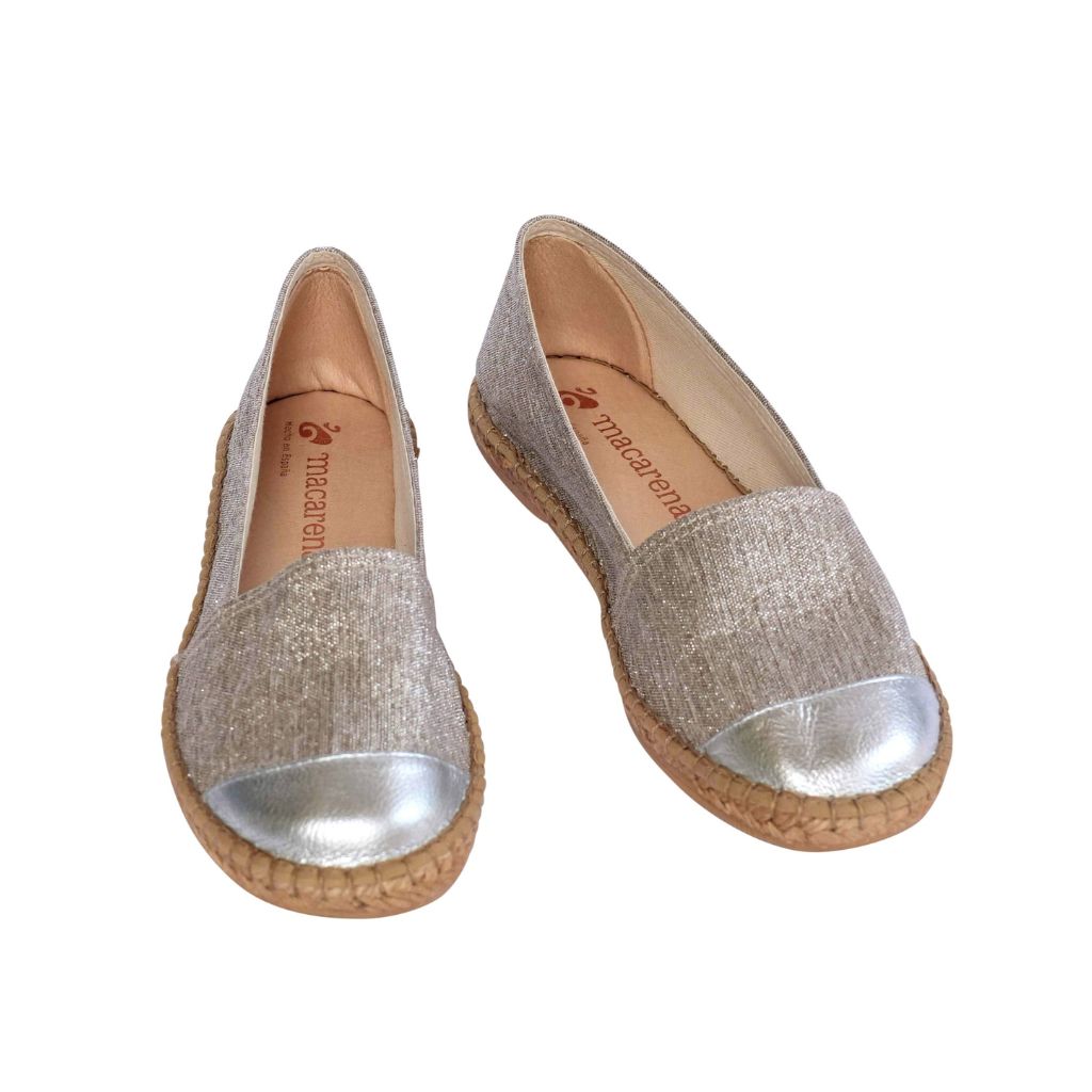 Handcrafted Silver Sparkle Classic Espadrilles | Flat Shoes | Shoeq