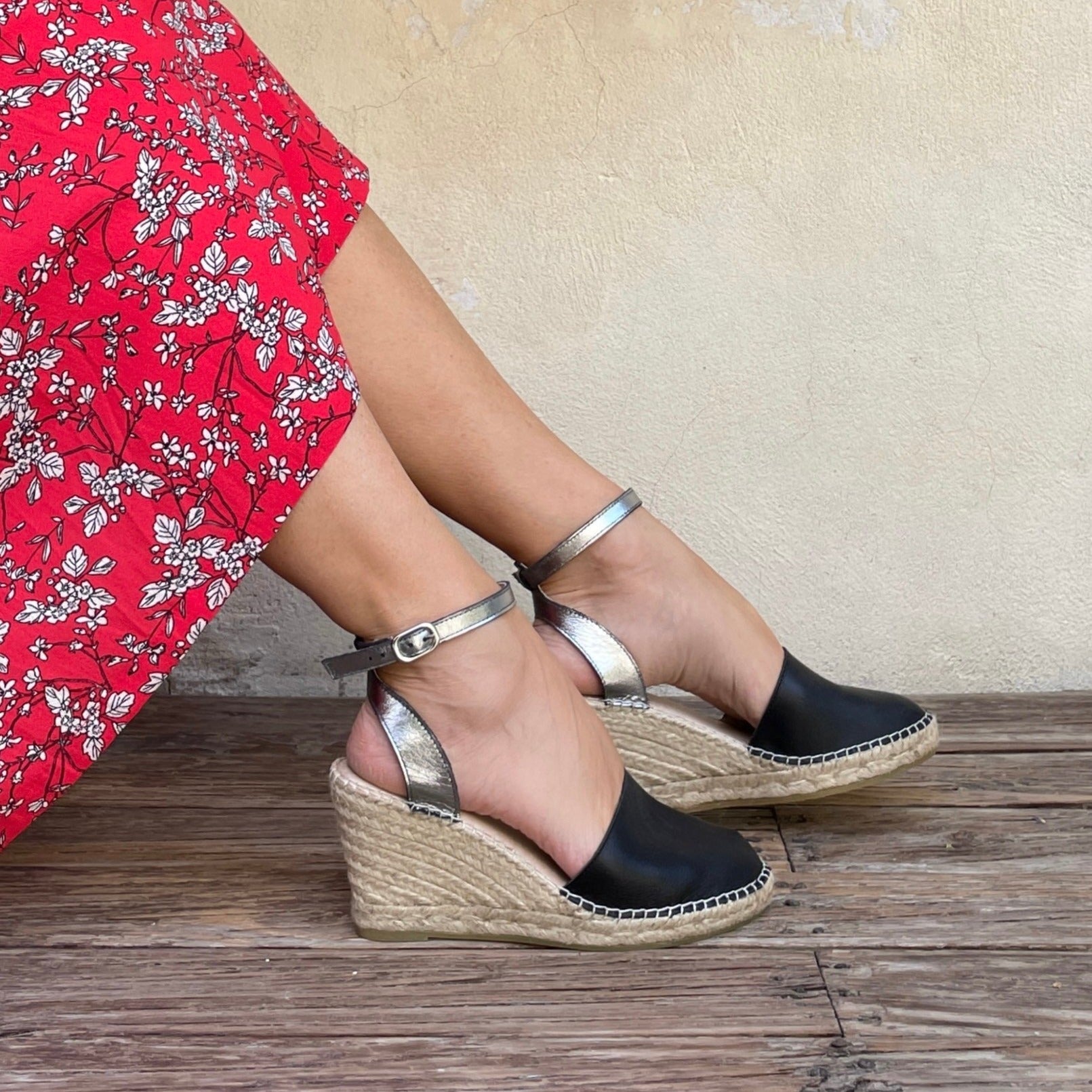 Carla Espadrille Wedge in Midnight Pewter - Shoeq