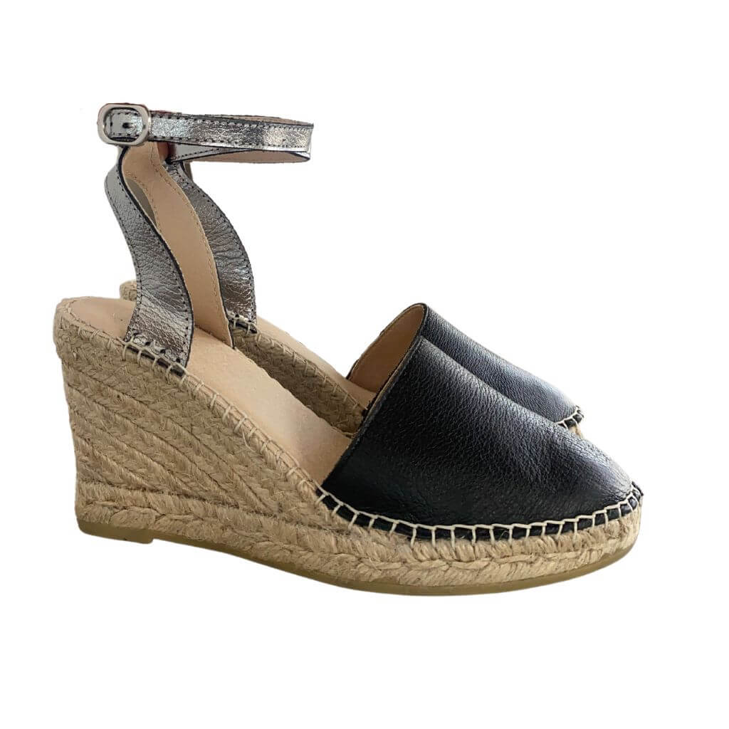 Carla Espadrille Wedge in Midnight Pewter - Shoeq