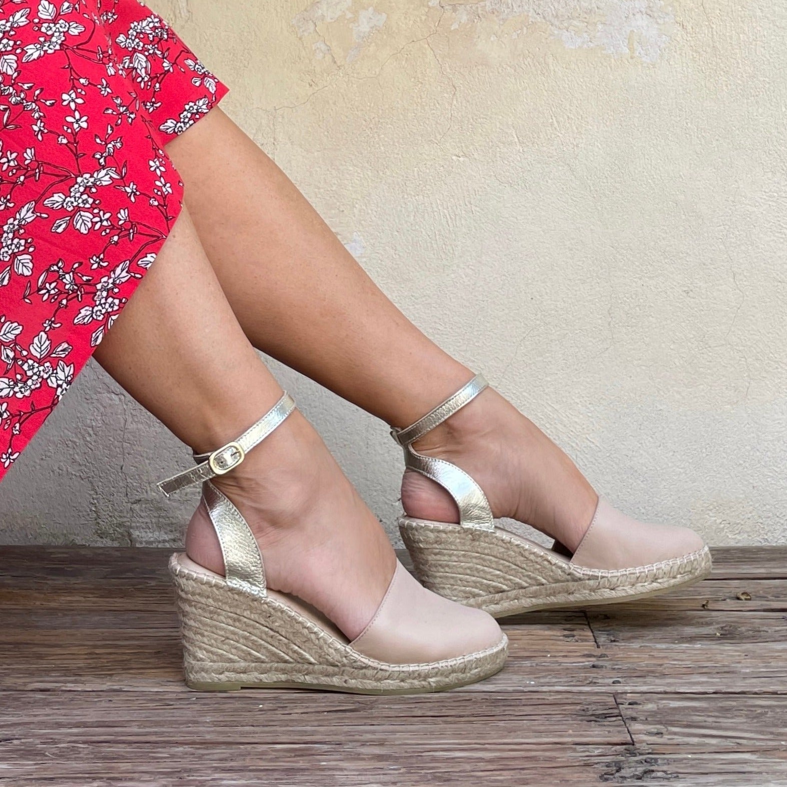 Carla Espadrille Wedge in Sandy Champagne - Shoeq