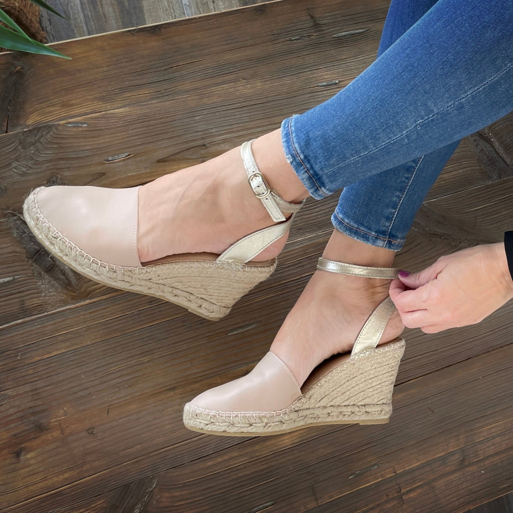 Carla Espadrille Wedge in Sandy Champagne - Shoeq