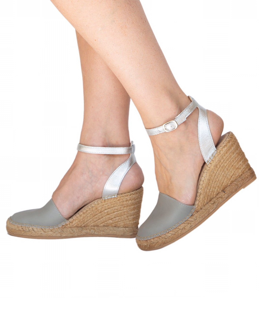 Carla Espadrille Wedge in Silver Grey - Shoeq