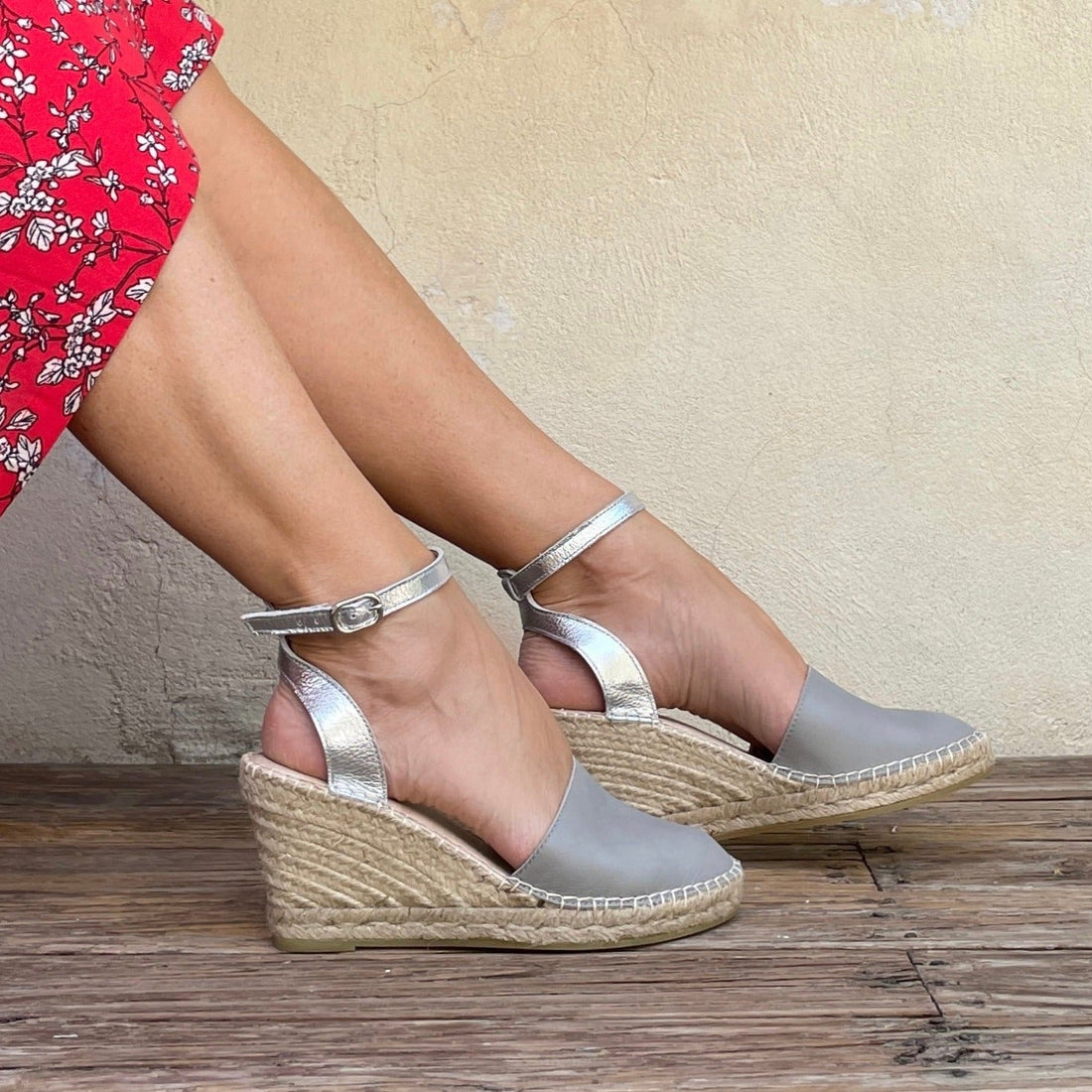 Carla Espadrille Wedge in Silver Grey - Shoeq